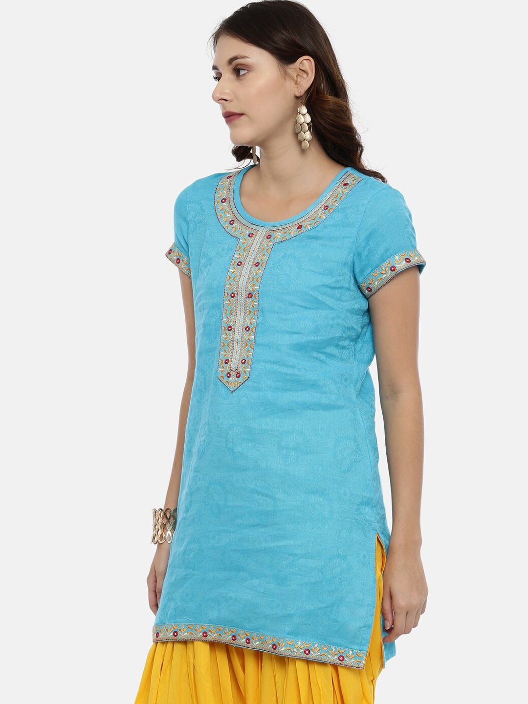 Souchii Blue Yoke Design Jacquard Straight Kurta - Distacart