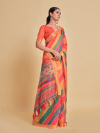 Sangria Orange & Green Printed Pure Cotton Saree - Distacart