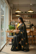 Teeya Creation Black Rangoli Silk Embroidery Work Party Wear Designer Saree - Distacart