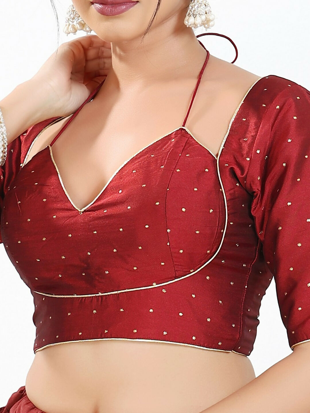 Joban Fashion Maroon Brocade Padded Blouse With Sweetheart Neck Elbow Sleeves - Distacart