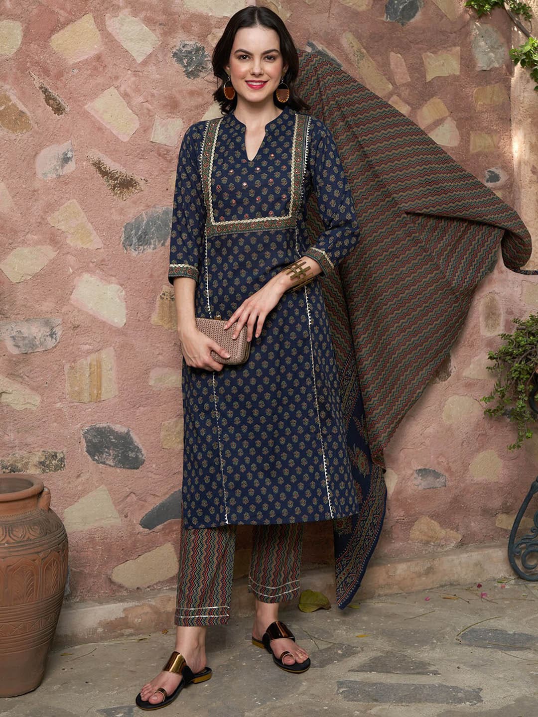 Sangria Printed Pure Cotton Kurta with Trousers & With Dupatta