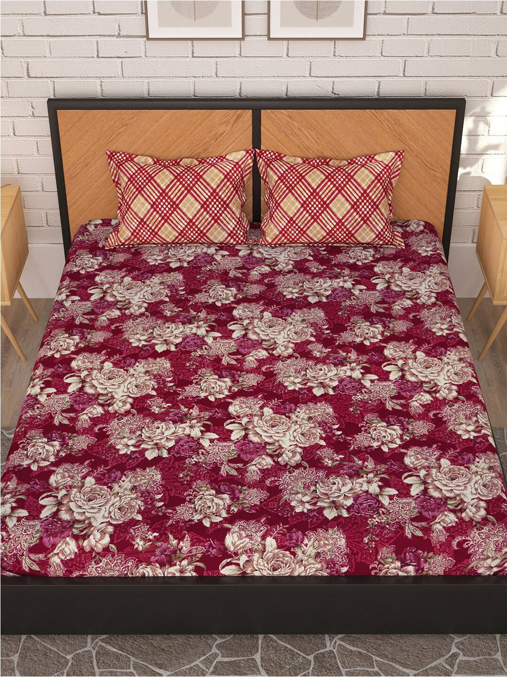 Story@home Arena Magenta & White Floral Microfiber 180 TC Queen Bedsheet & 2 Pillow Covers - Distacart