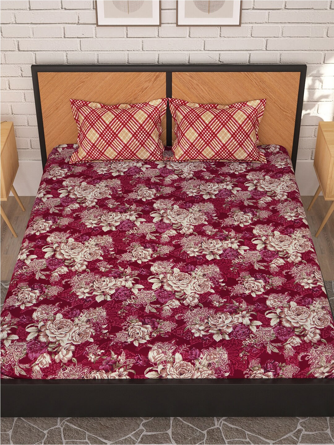 Story@home Arena Magenta & White Floral Microfiber 180 TC Queen Bedsheet & 2 Pillow Covers - Distacart