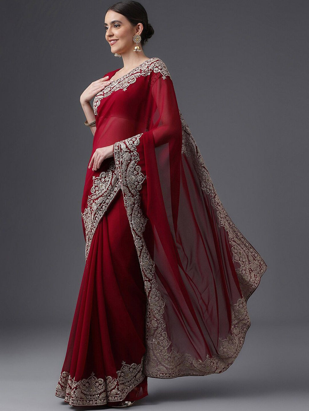 kasee Embroidered Poly Georgette Saree - Distacart
