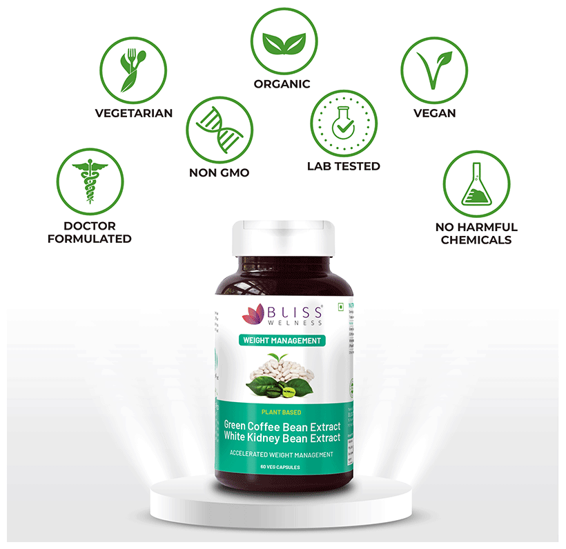 Bliss Welness Weight Management Carb Controller Green Coffee Bean Extract Veg Capsule