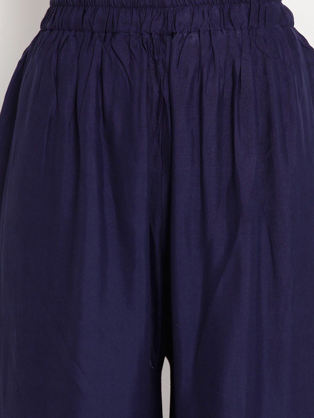 TAG 7 Women Navy Blue Solid Flared Palazzos