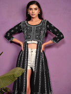 Sangria Women Chikankari Embroidered Round Neck Kurta