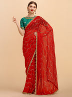 Sangria Red Embellished Sequinned Pure Georgette Saree - Distacart