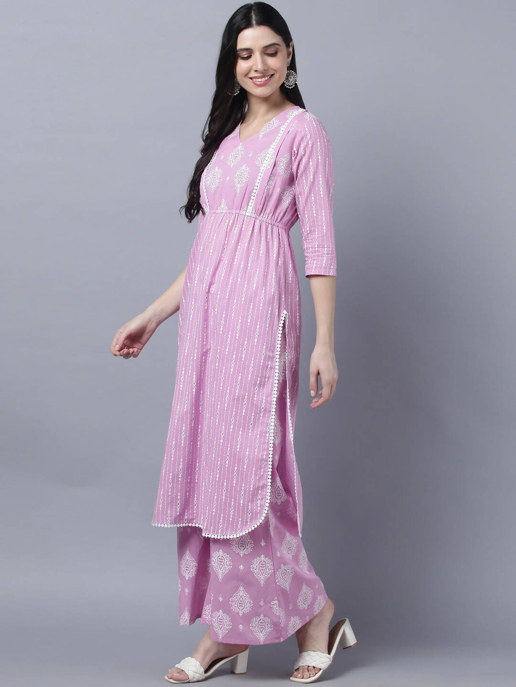 Myshka Stylish Pink 3/4 Sleeve Women's Kurta Palazzo Set - Distacart