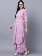 Myshka Stylish Pink 3/4 Sleeve Women's Kurta Palazzo Set - Distacart