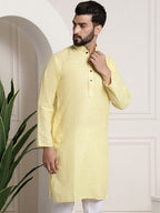 Sojanya Men Yellow Dobby Self-Checked Straight Kurta
