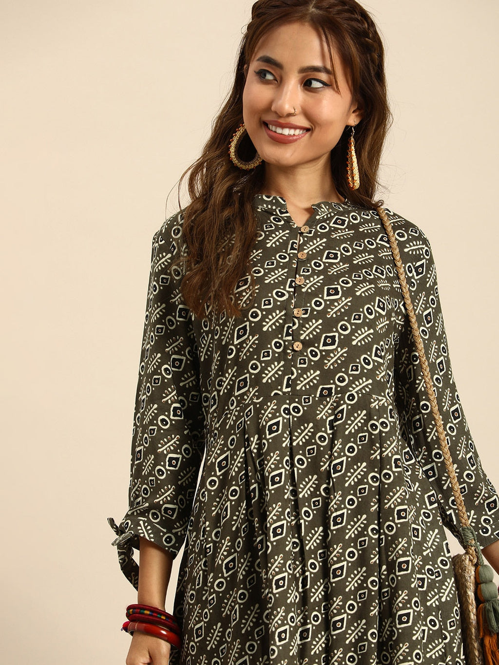 Sangria Women Ethnic Motifs Printed Mandarin Collar Anarkali Kurta