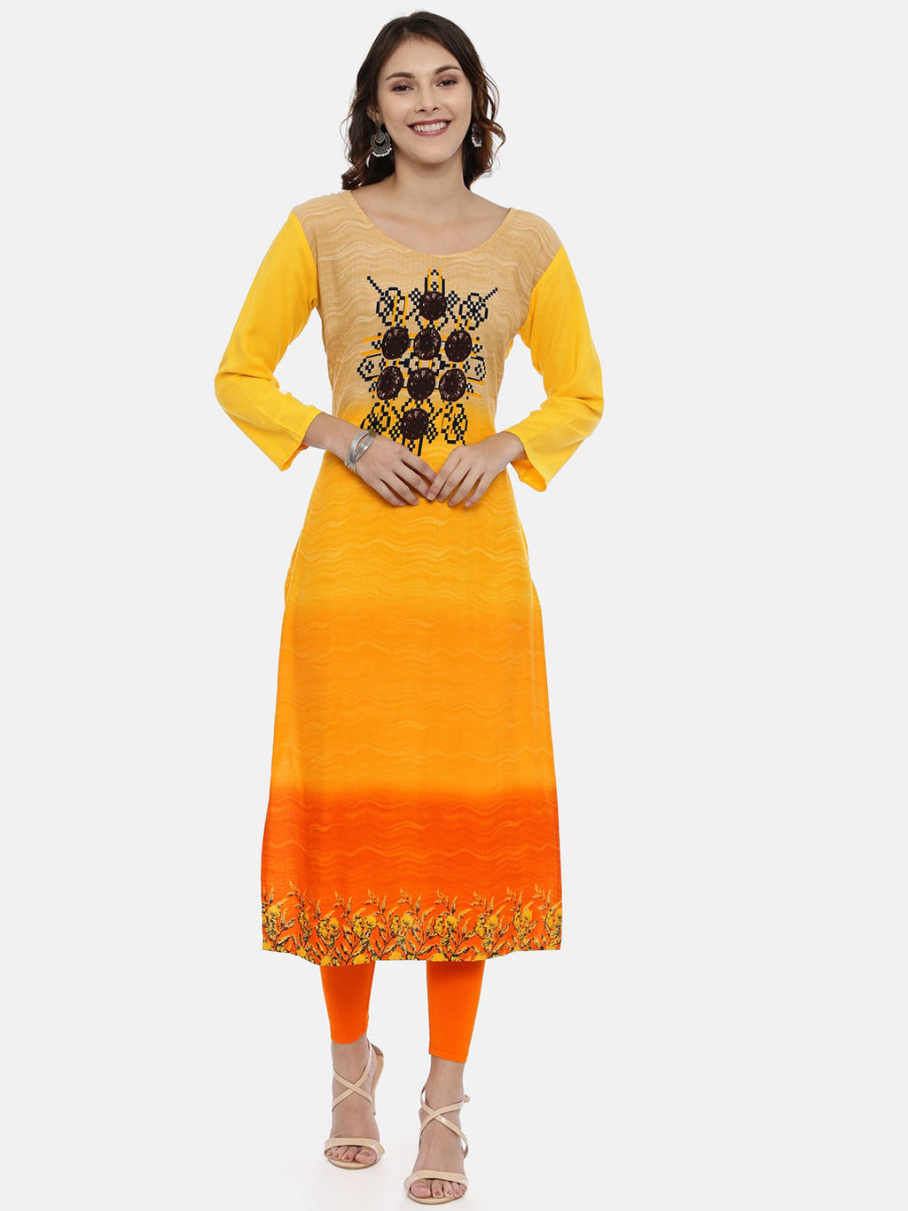 Souchii Women Yellow & Orange Quirky Printed Kurta - Distacart