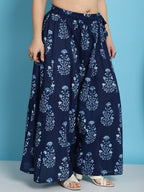 TAG 7 Plus Size Ethnic Motifs Block Printed Pure Cotton Flared Ethnic Palazzo