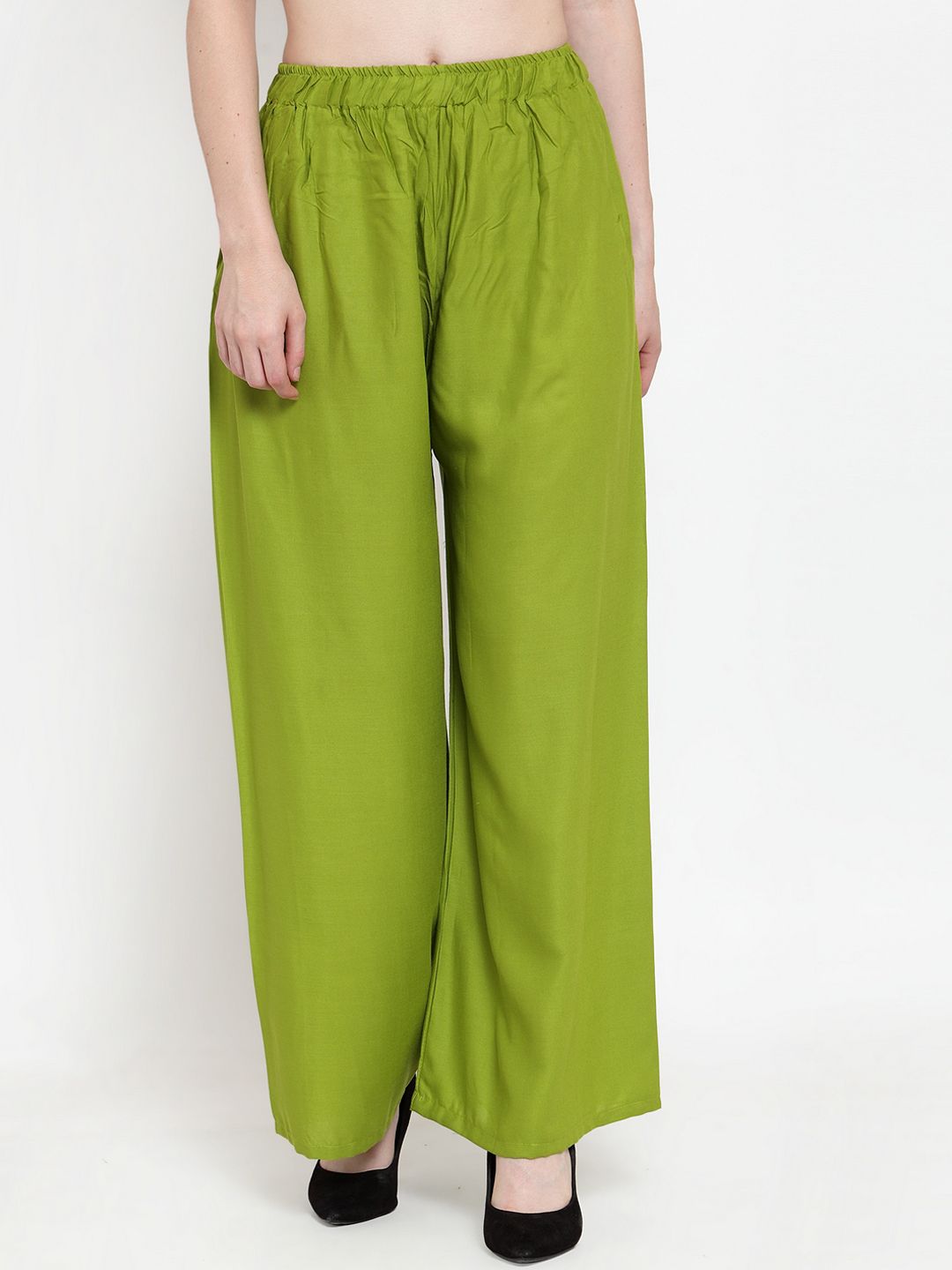 TAG 7 Women Green Solid Wide Leg Palazzos