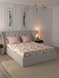 MYTRIDENT Moments Pink Blue Floral Pure Cotton 120 TC Queen Bedsheet With 2 Pillow Covers