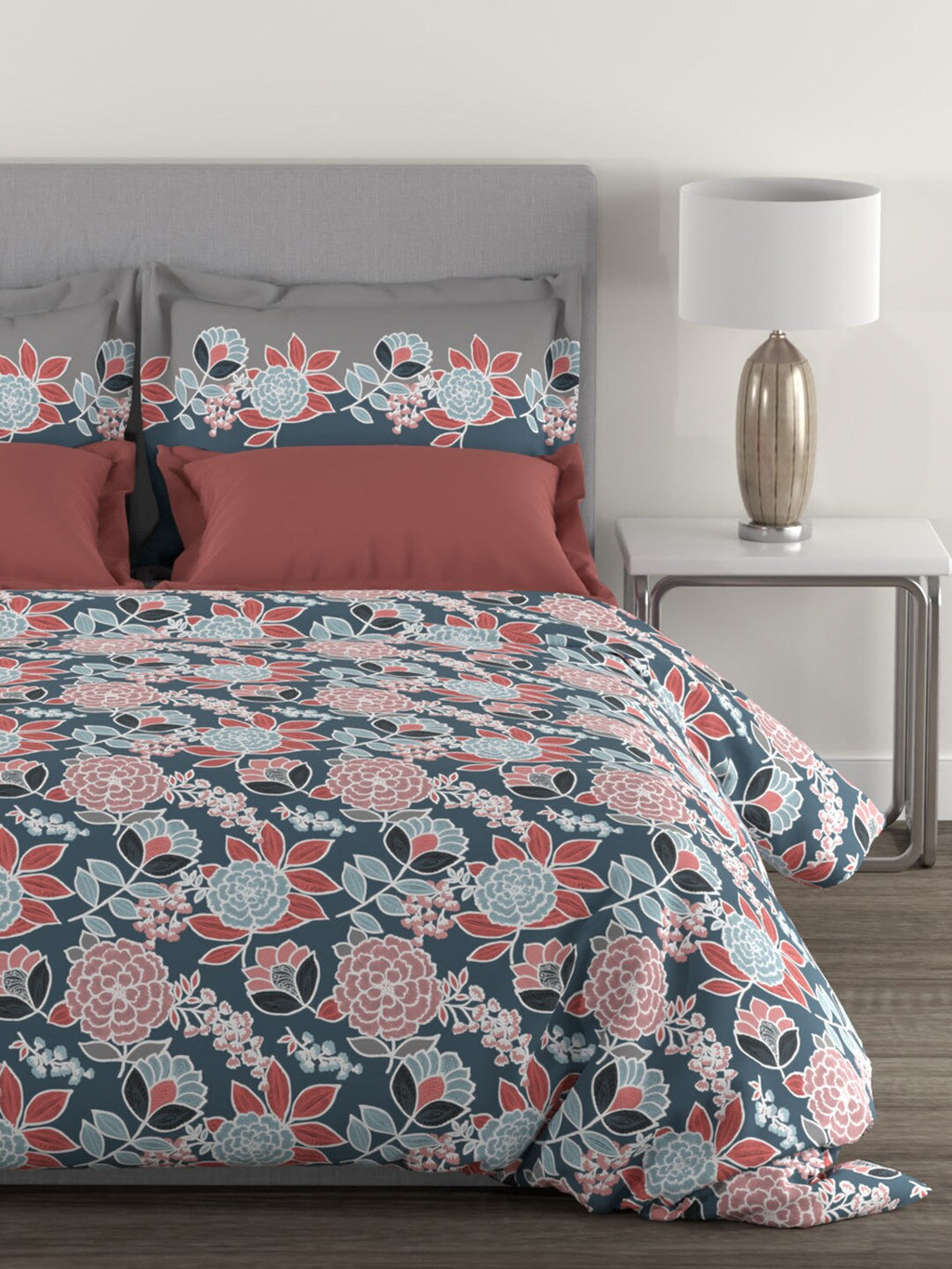 MYTRIDENT Blue Green Floral Cotton 144 TC Queen Bedsheet With 2 Pillow Covers - Distacart