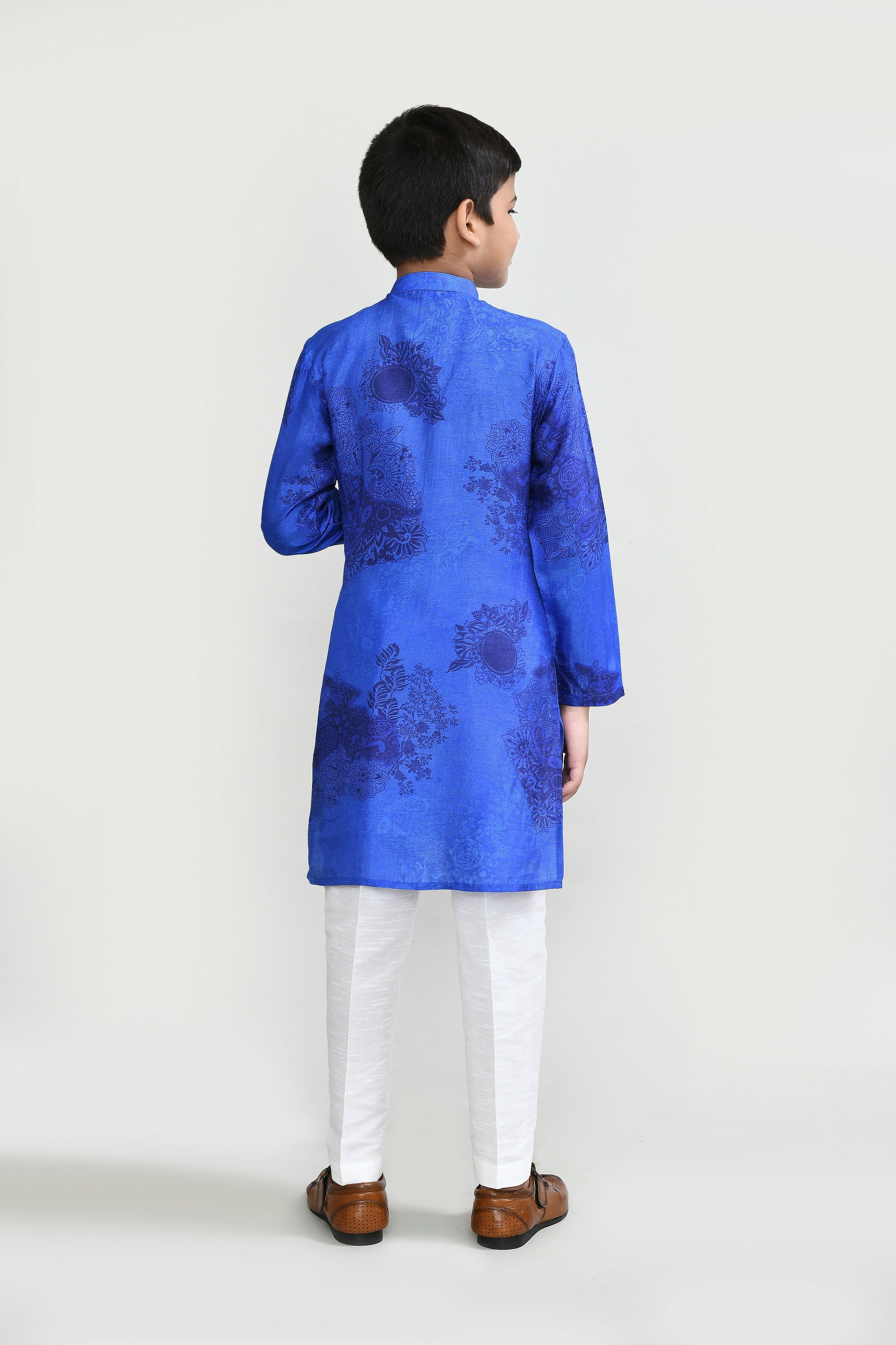 Joban Fashion Cotton Silk Royal Blue Kurta With Straight Fit Pant