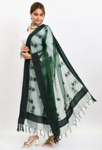 Mominos Fashion Moeza Women's Orgenza All Over Chikan Work Bottle Green Dupatta - Distacart