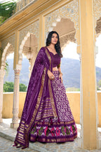 Vastranavya Designer Ikkat Print With Foil Work Lehenga Choli - Purple