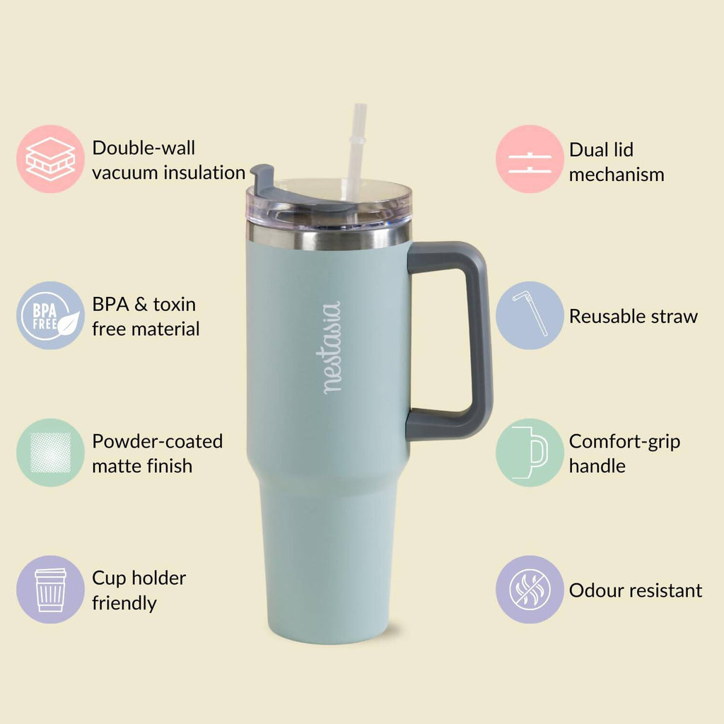 Nestasia Tumbler with Handle Straw & Lid - 1.2L (Green)