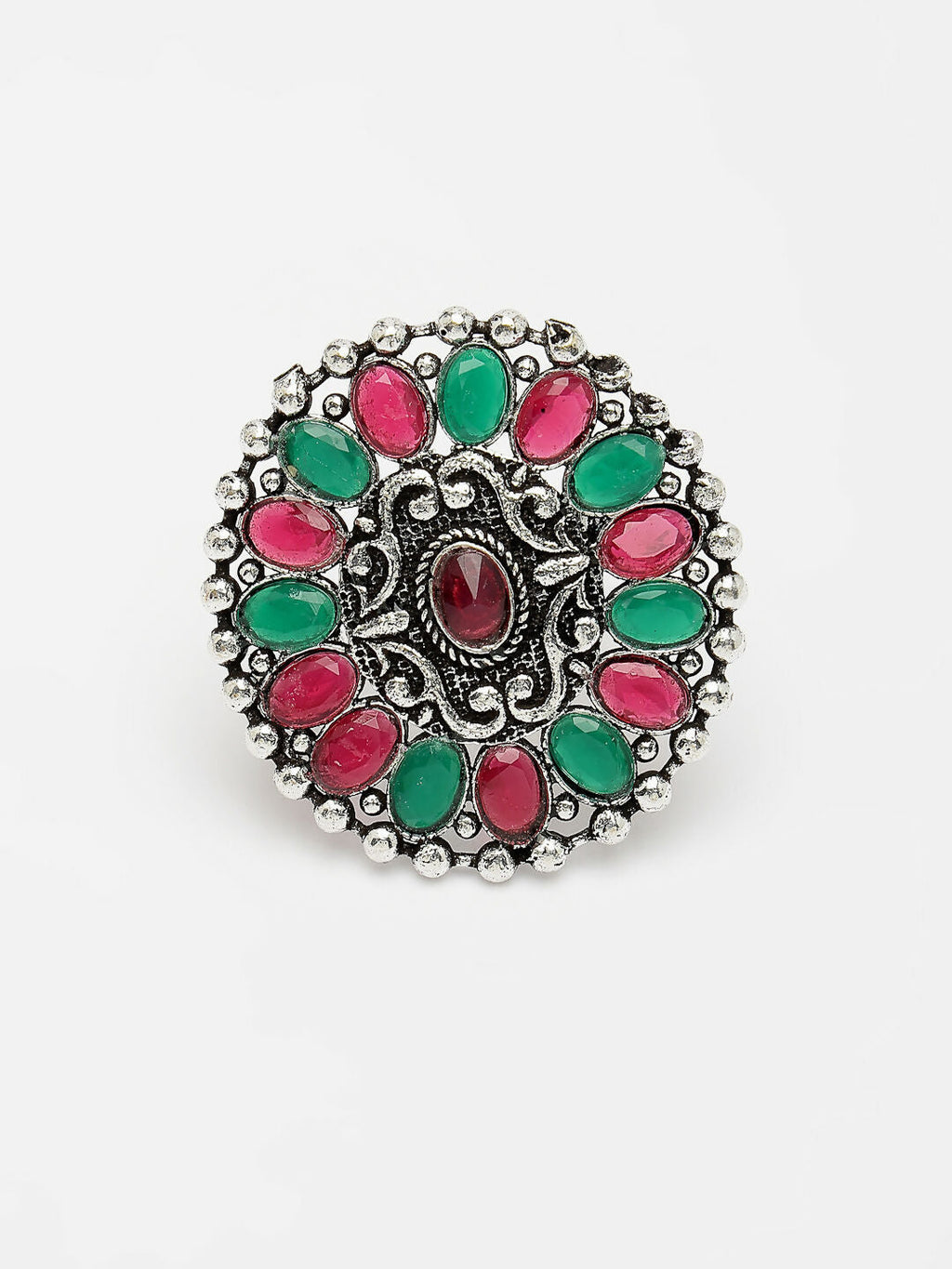 NVR Women's Multicolor Silver-Plated Circular Shape Adjustable Finger Ring