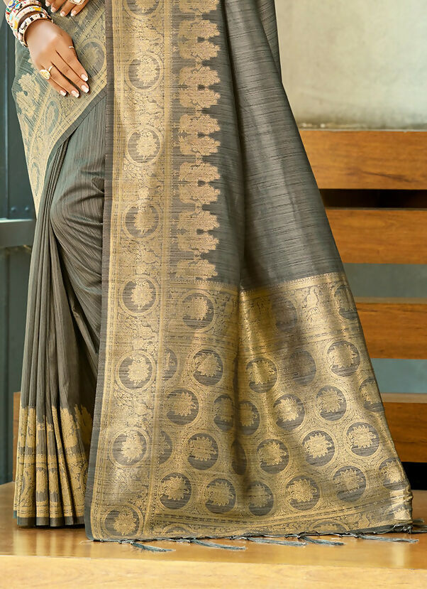 Sangam Prints Gray Blue Assam Silk Woven Work Traditional Saree