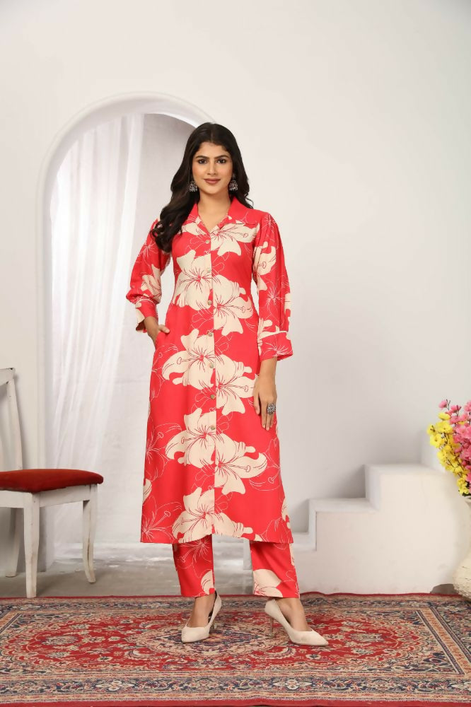 Jyoti Fashion Women's Pink Rayon Floral Print with Side Pocket Kurtis & Sets