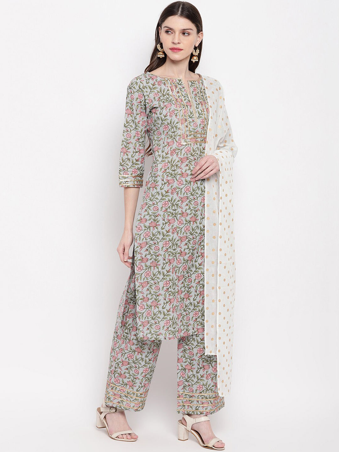 Janasya Multicoloured Printed Kurta with Palazzos & Dupatta - Distacart