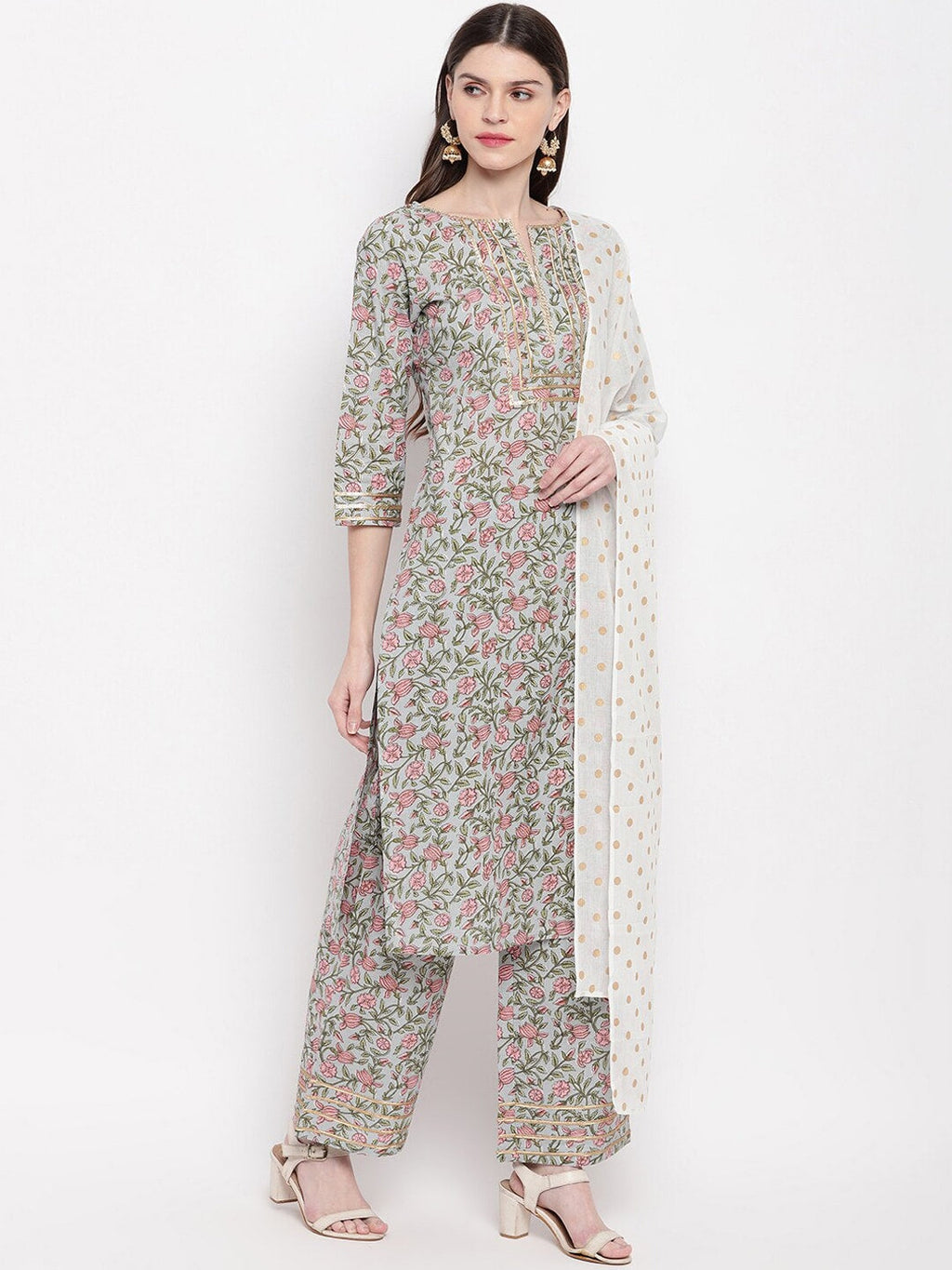 Janasya Multicoloured Printed Kurta with Palazzos & Dupatta - Distacart