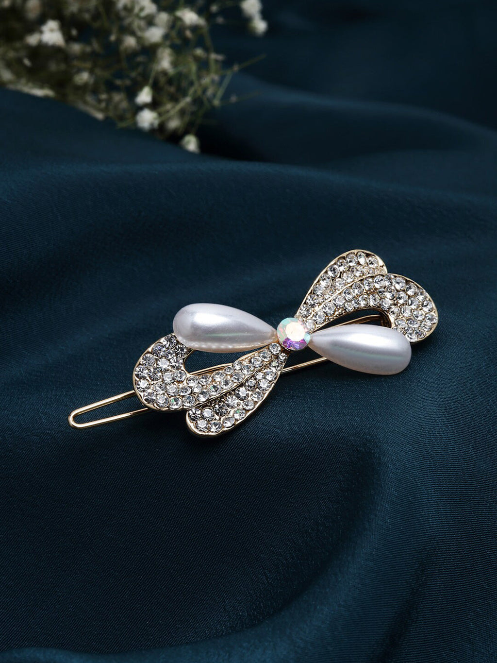 Panash Women Gold-Toned & White Embellished Bumpit Hair Pin - Distacart