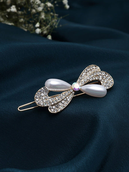 Panash Women Gold-Toned & White Embellished Bumpit Hair Pin