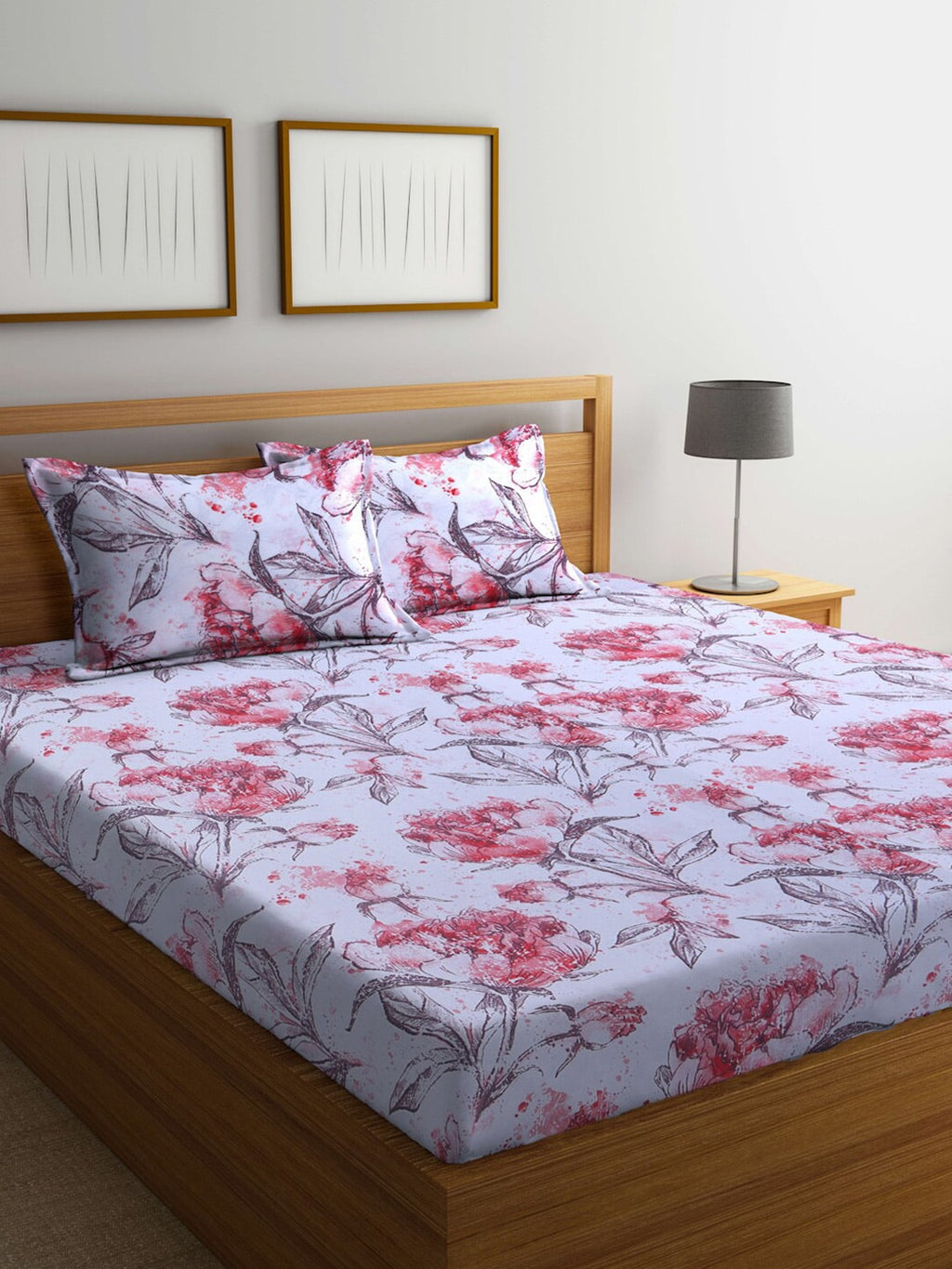 BOMBAY DYEING Floral Printed 100 TC Cotton Queen Bedsheet with 2 Pillow Covers