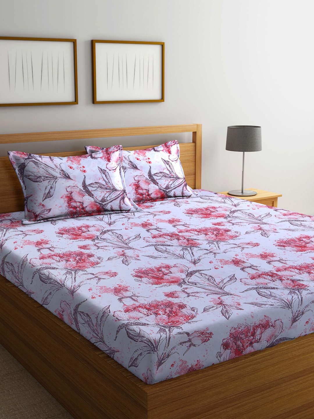 BOMBAY DYEING Floral Printed 100 TC Cotton Queen Bedsheet with 2 Pillow Covers