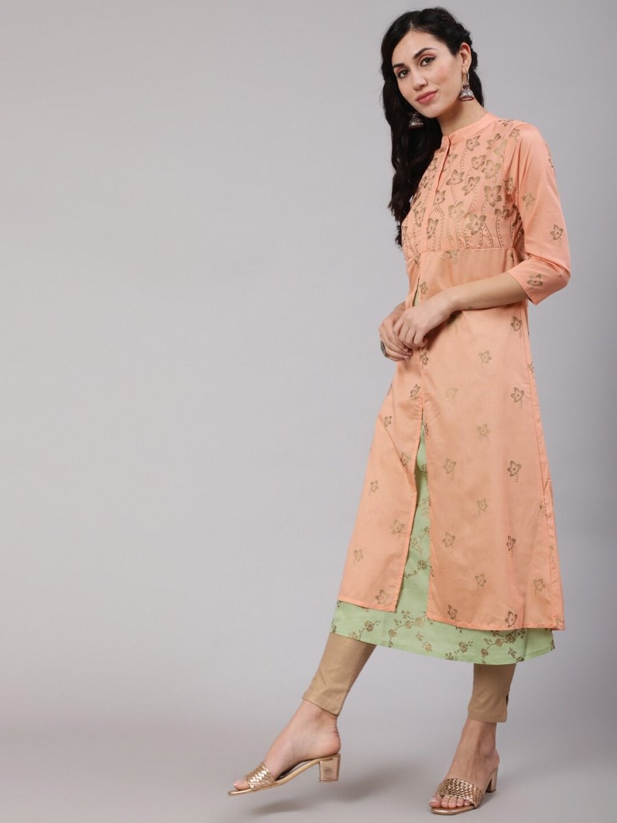 Aks Floral Printed Layered Chanderi Silk A Line Kurta