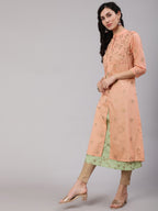 Aks Floral Printed Layered Chanderi Silk A Line Kurta