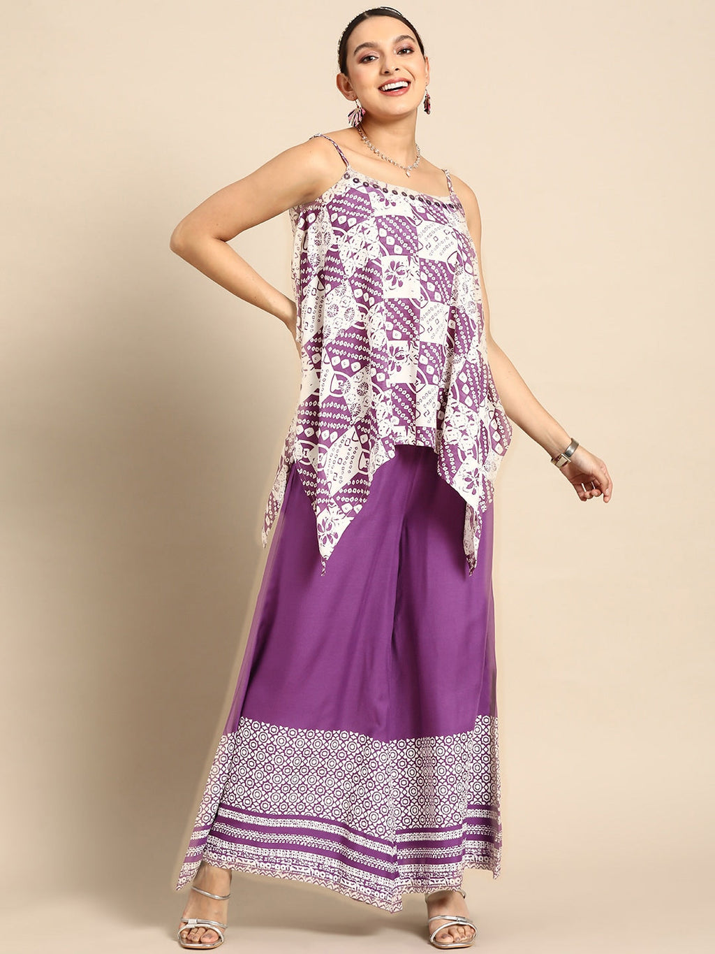 Sangria Women Bandhani Printed Pure Cotton Kurti with Palazzos