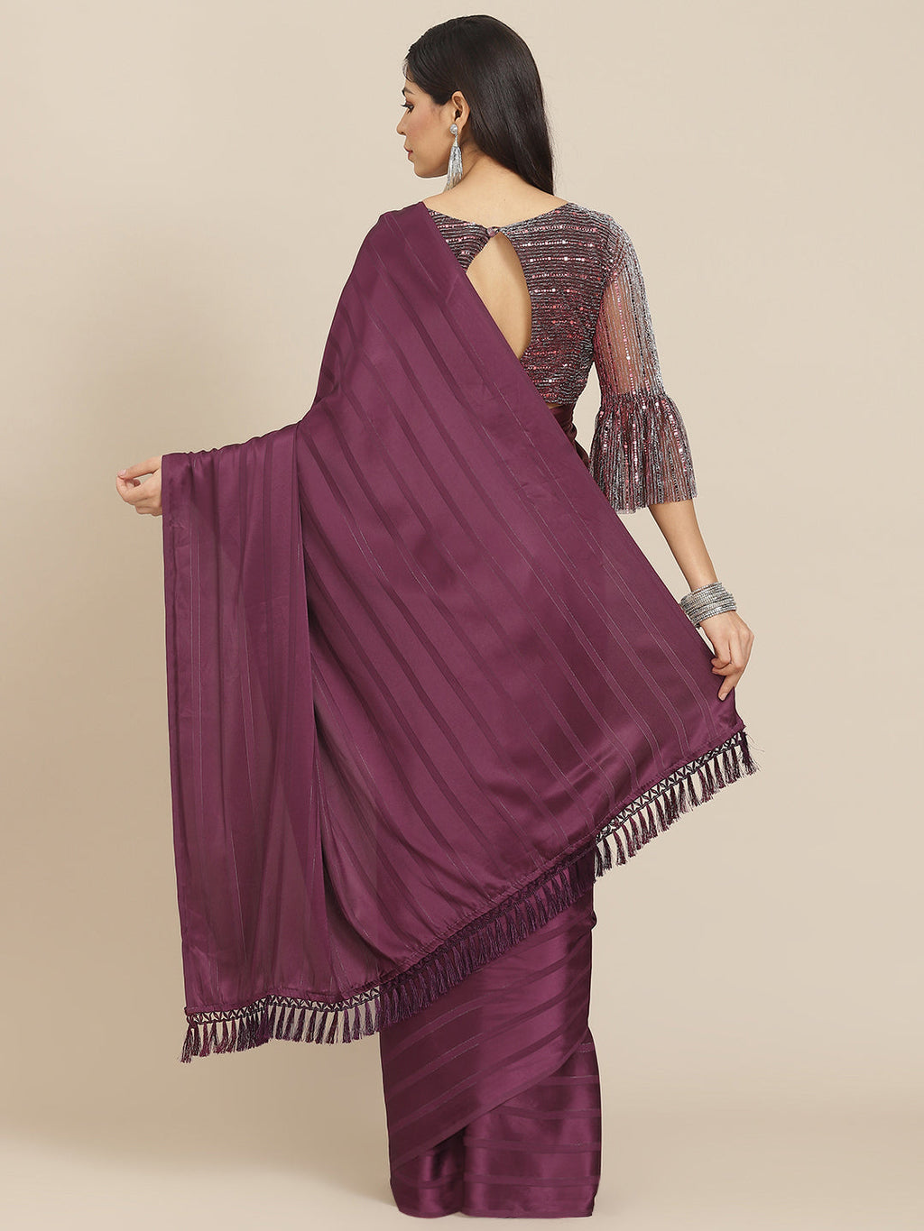 Tikhi Imli Magenta Striped Saree - Distacart
