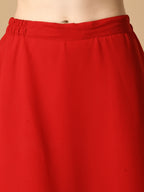 Myshka Women's Red Georgette Top With Skirt Party Sets