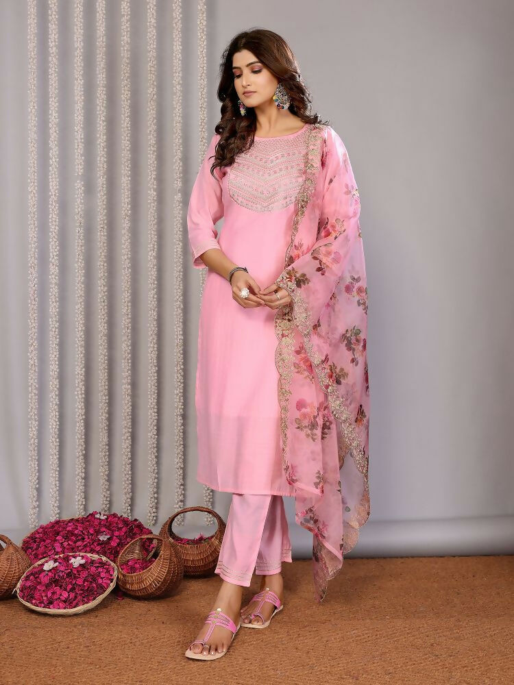 Joban Fashion Women Light Pink Roman Embroidery Stitched Kurta Set - Distacart