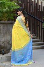 Beatitude Yellow Slub Cotton Floral Jamdani Saree