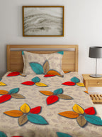 Home Sizzler Cream-Coloured & Red Floral 144 TC Bedsheet with Pillow Covers - Distacart