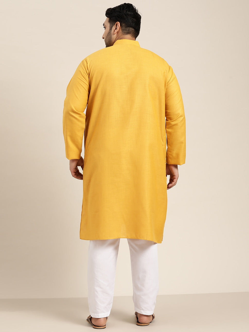 Sojanya Plus Size Men Mustard Yellow Pure Cotton Kurta