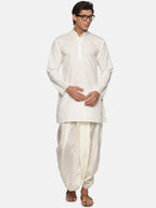 Sethukrishna Men Cream-Coloured Striped Pure Cotton Kurta with Dhoti Pants - Distacart