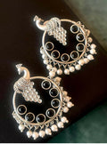 Joban Fashion Women Black Silver Replica Peacock Shape Monalisa Stone Beaded Round Earring - Distacart