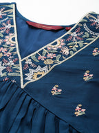 Sangria Floral Embroidered Empire Thread Work Kurta With Palazzos & Dupatta