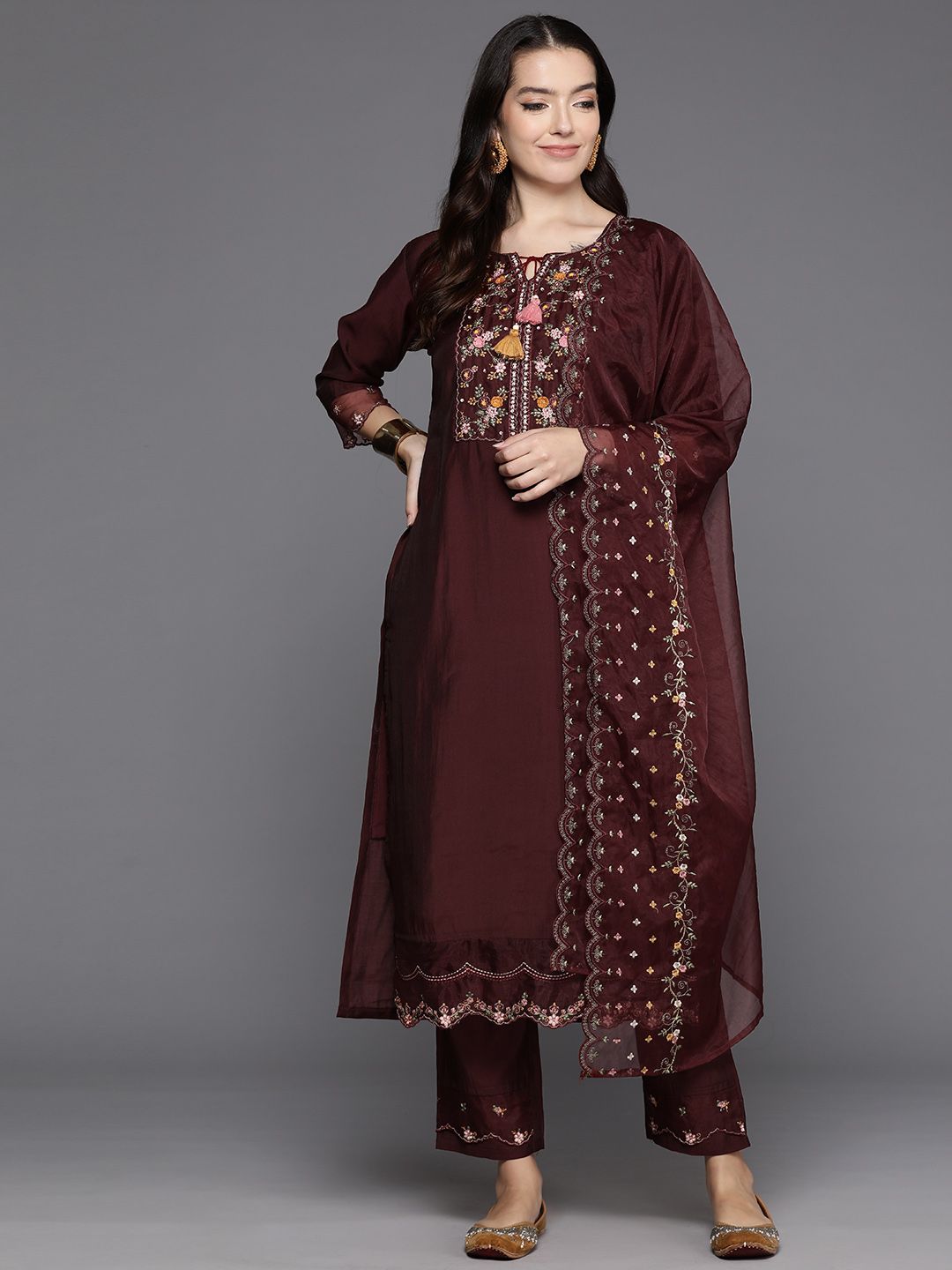 Indo Era Women Floral Embroidered Regular Sequinned Kurta with Trousers & With Dupatta - Distacart