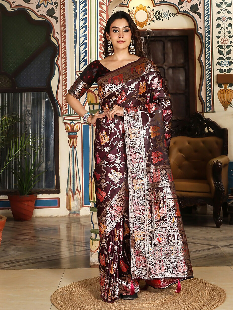 Shree Shyam Fashion Maroon Silk Saree - Distacart