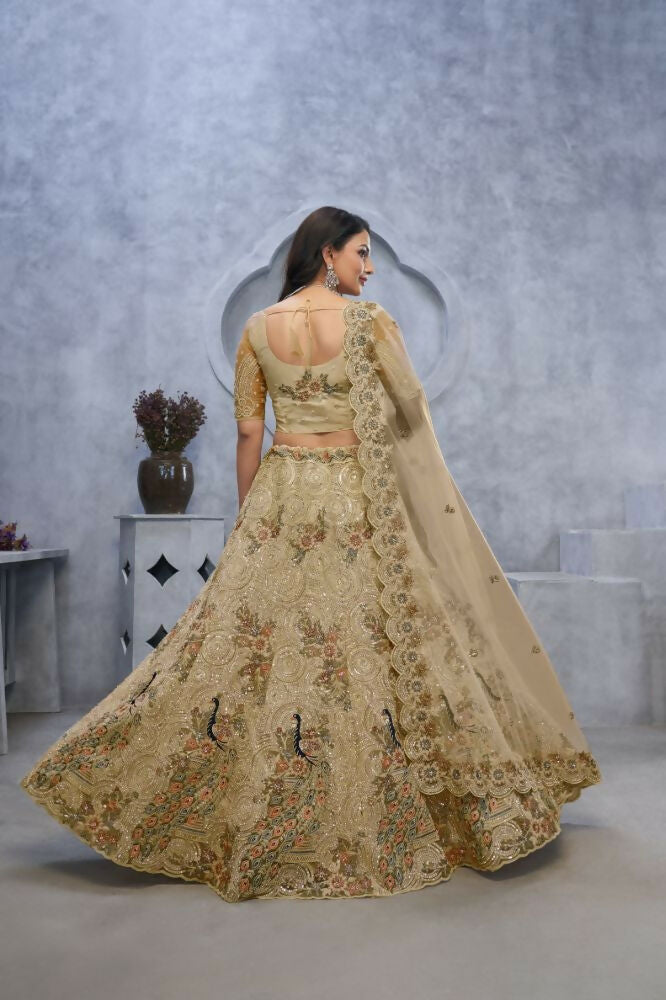 Kesar Fab Golden Net Embroidered Lehenga
