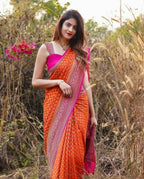 DEIANA'S Beautiful Designer Golden zari Soft Lichi Silk Saree - Orange